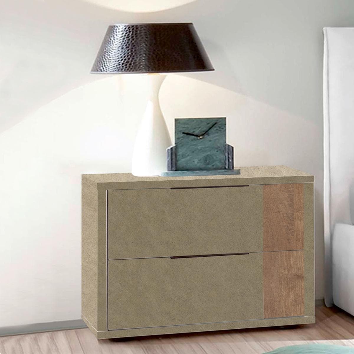 Eden Nightstand 2Pcs Beige/Walnut