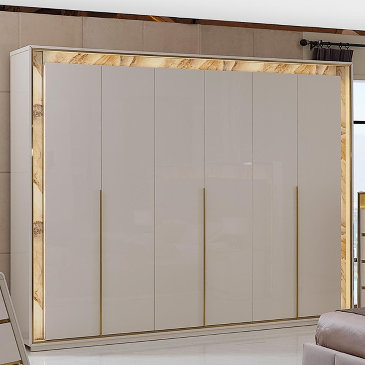 خزانة ملابس بيجاسو 6 أبواب كريمي/ذهبي