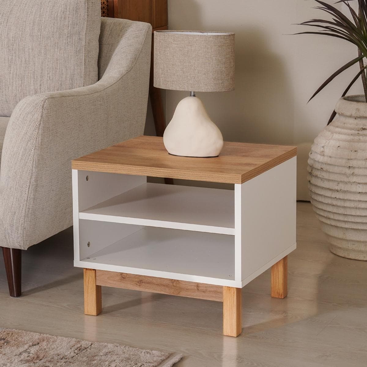 طاولة جانبية لندن بلون خشب البلوط/بيضاء