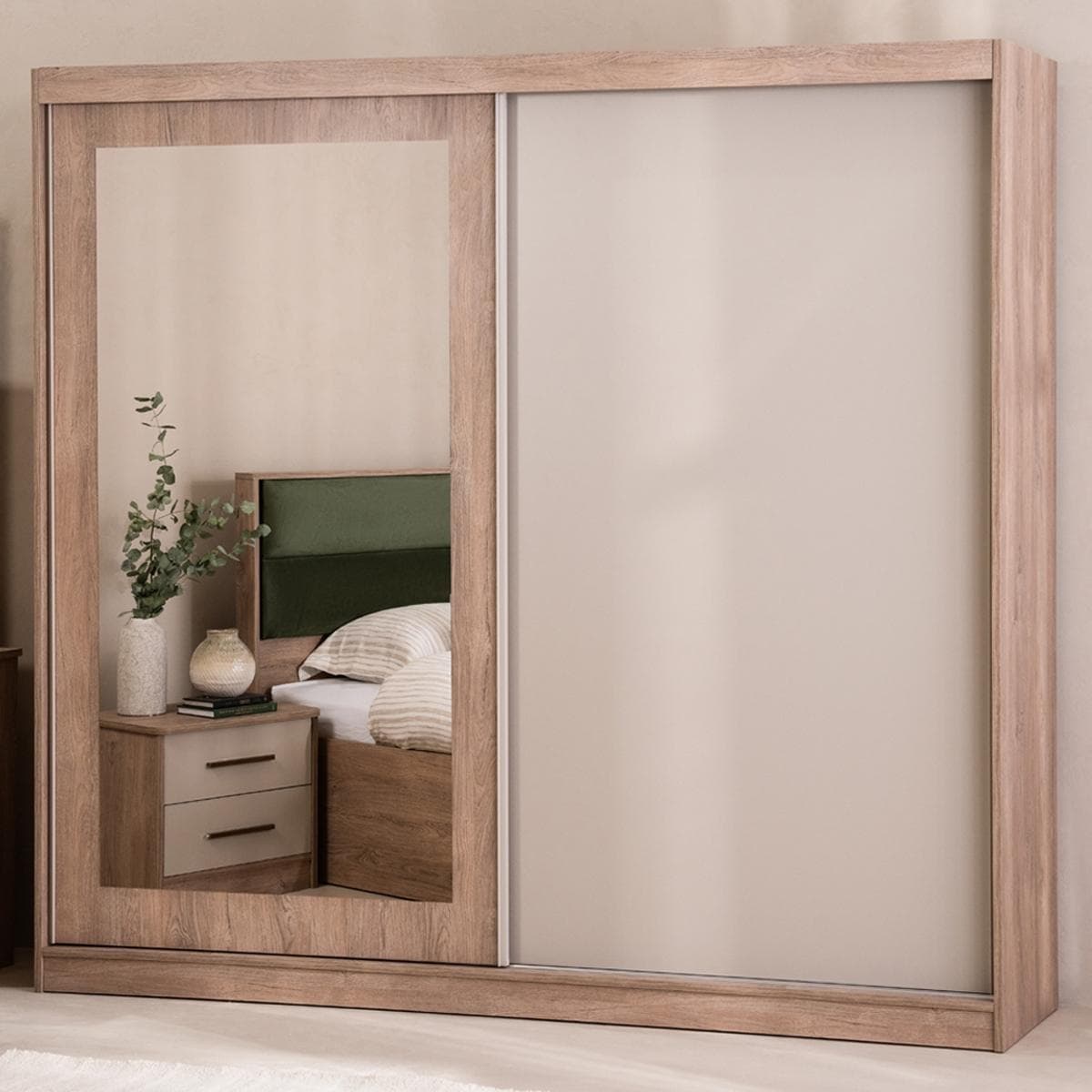 Alya Sliding Door Wardrobe Light Oak/Beige