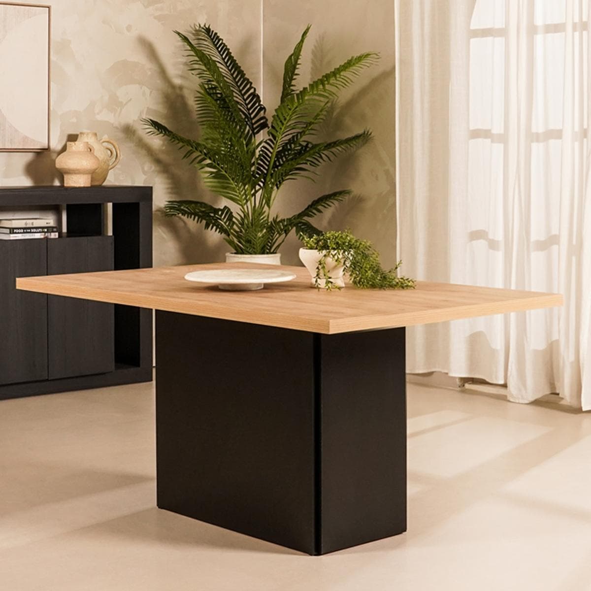 طاولة طعام براتو 6 مقاعد بلوط/أسود 160 سم