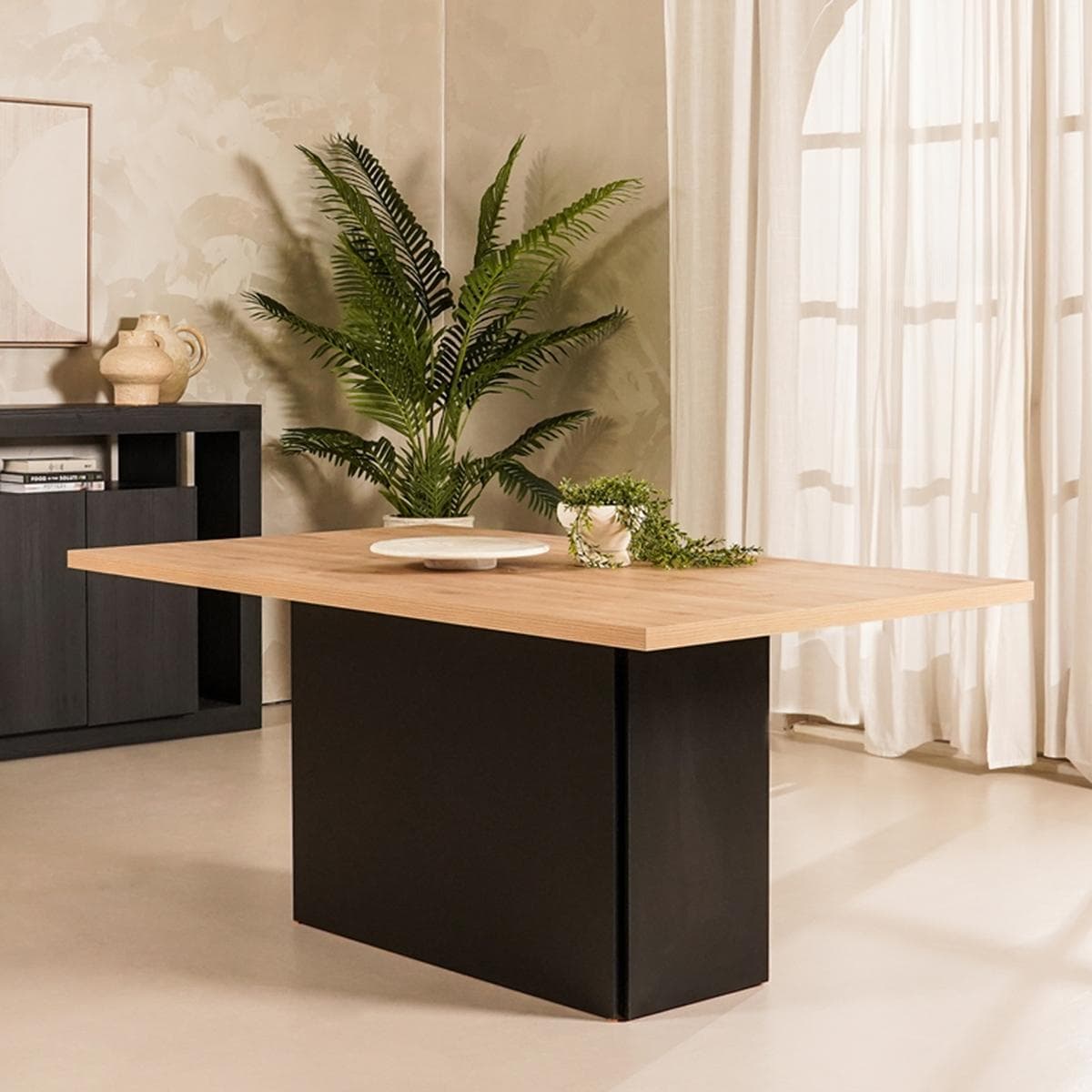 طاولة طعام براتو 6 مقاعد بلوط/أسود 180 سم