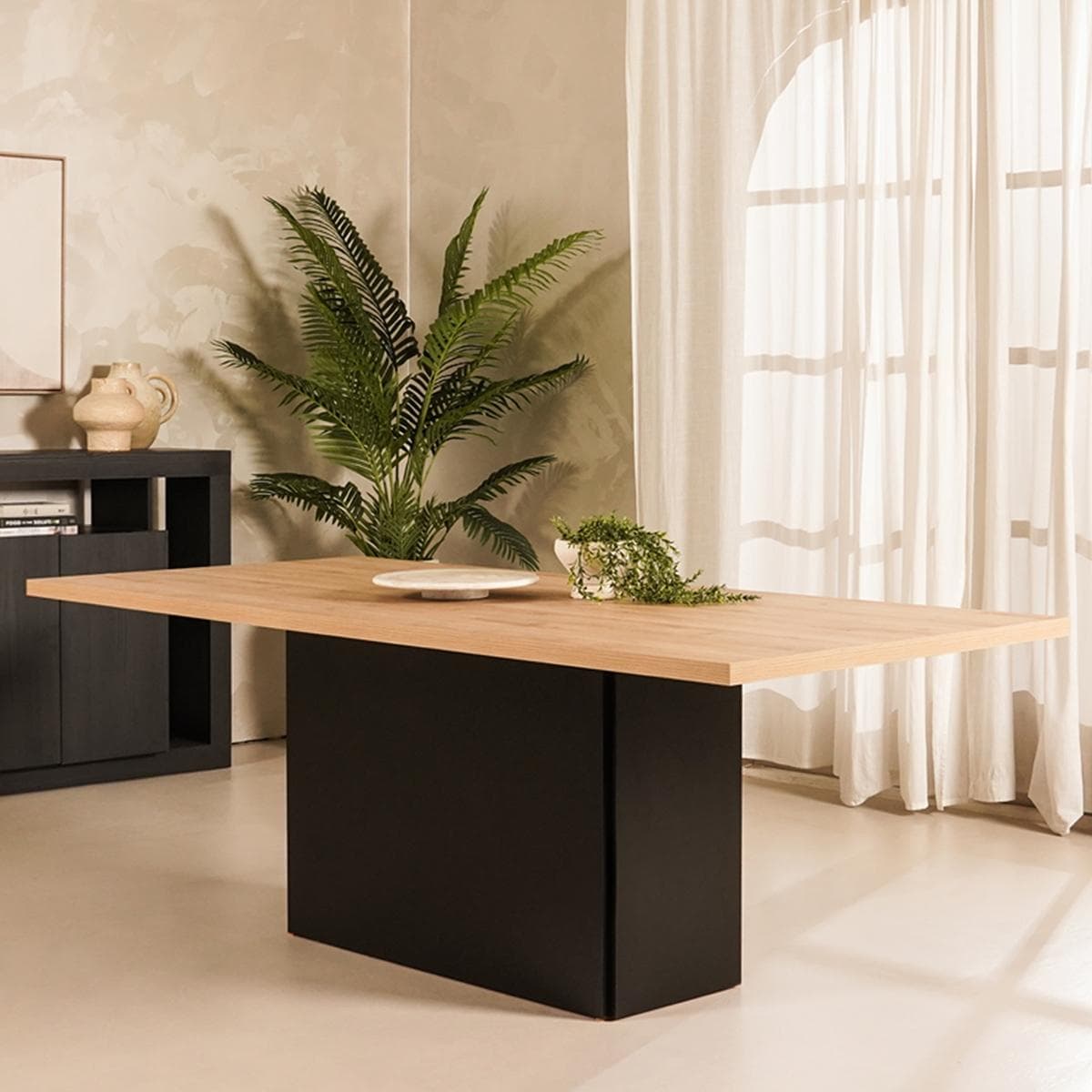 طاولة طعام براتو 8 مقاعد بلوط/أسود 220 سم