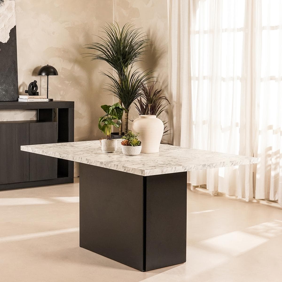 Prato 6 Seater Dining Table Carrara Black Marble 160 cm