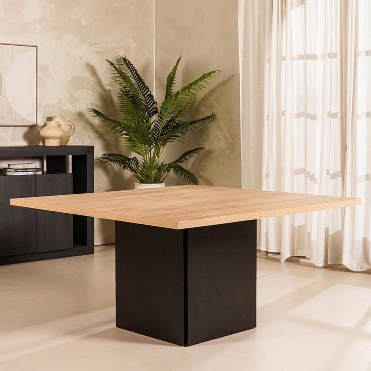 Prato Square 4 Seater Dining Table Oak/Black 120 cm