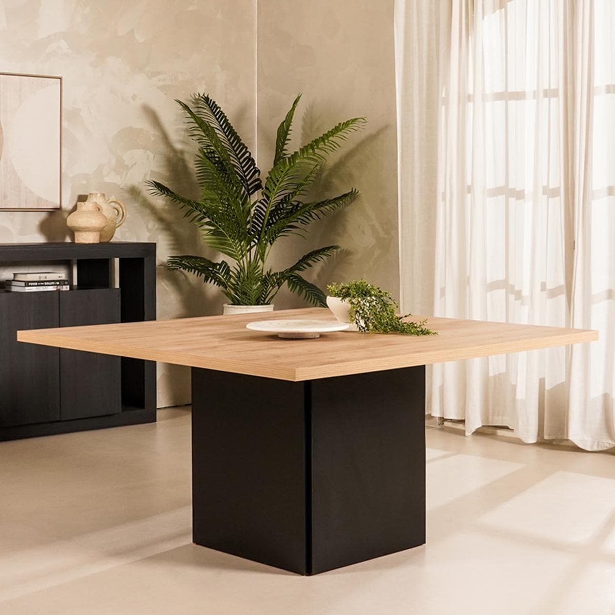 Prato Square 8 Seater Dining Table Oak/Black 150 cm