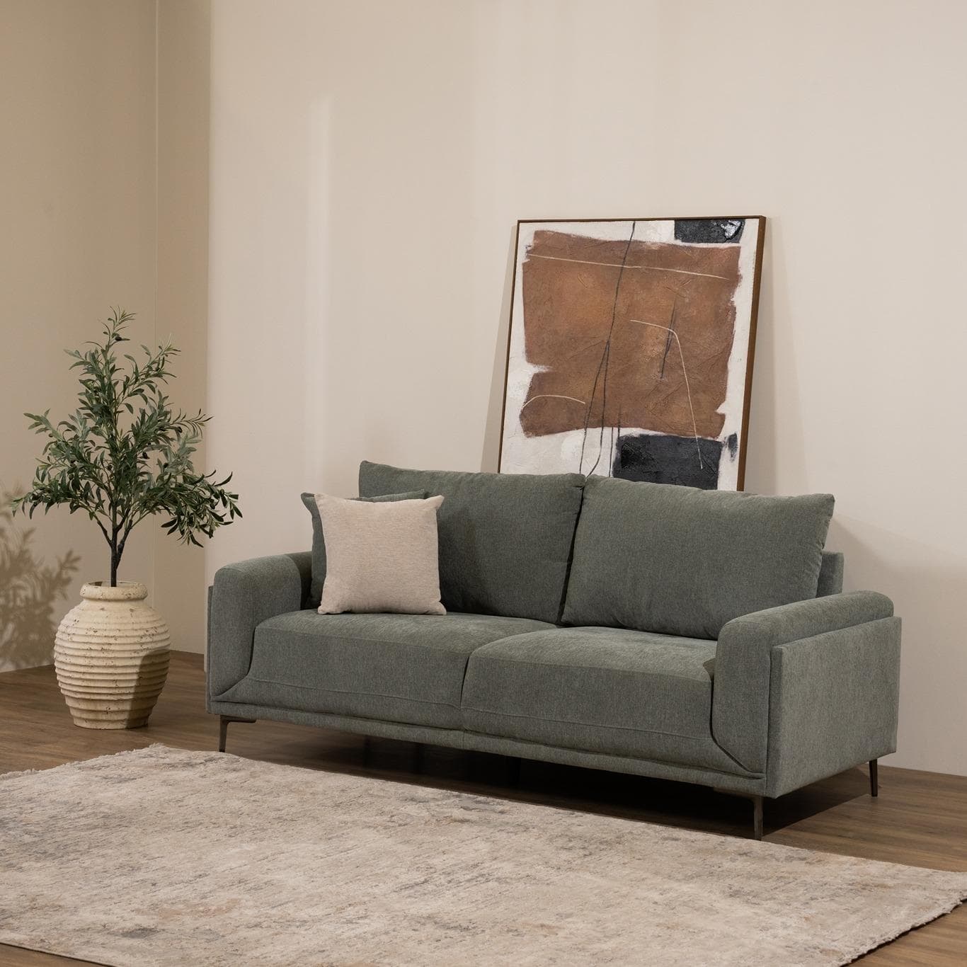 Jemma 3 Seater Sofa Grey with 2 Pillows