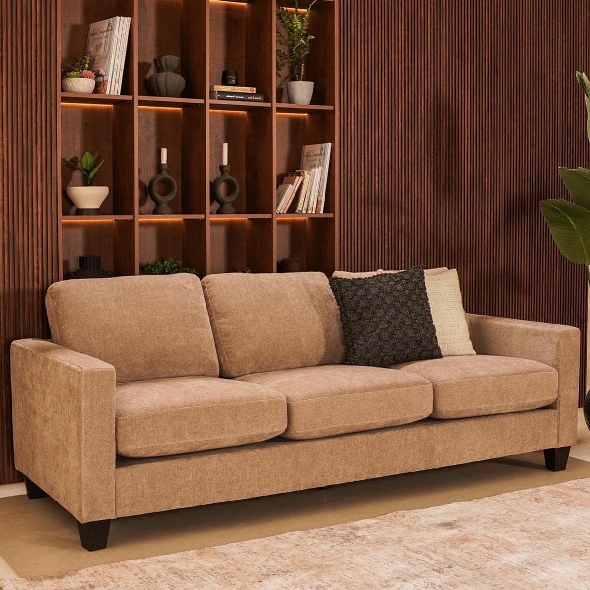 Crimson 3-Seater Sofa Light Brown