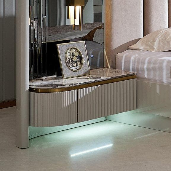 خزانة بجانب السرير يمين كارينا رمادي فاتح شديدة اللمعان/بيج فاتح