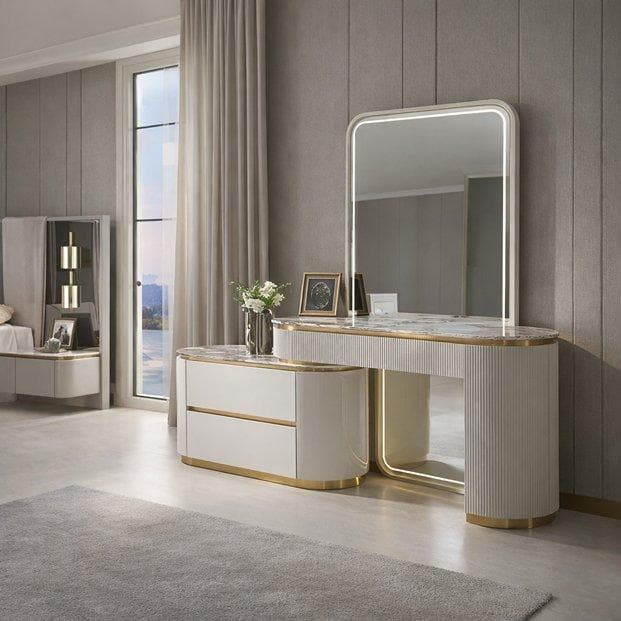 Karina Dresser with Mirror High Gloss Light Grey/Champagne