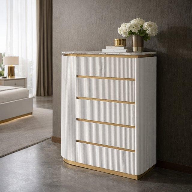 Karina Chest of Drawers High Gloss Light Grey/Champagne