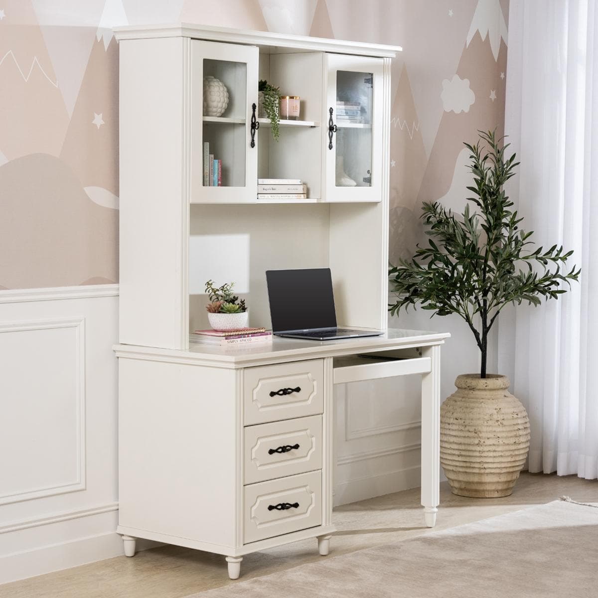 Andie Kids Study Desk White + Hutch