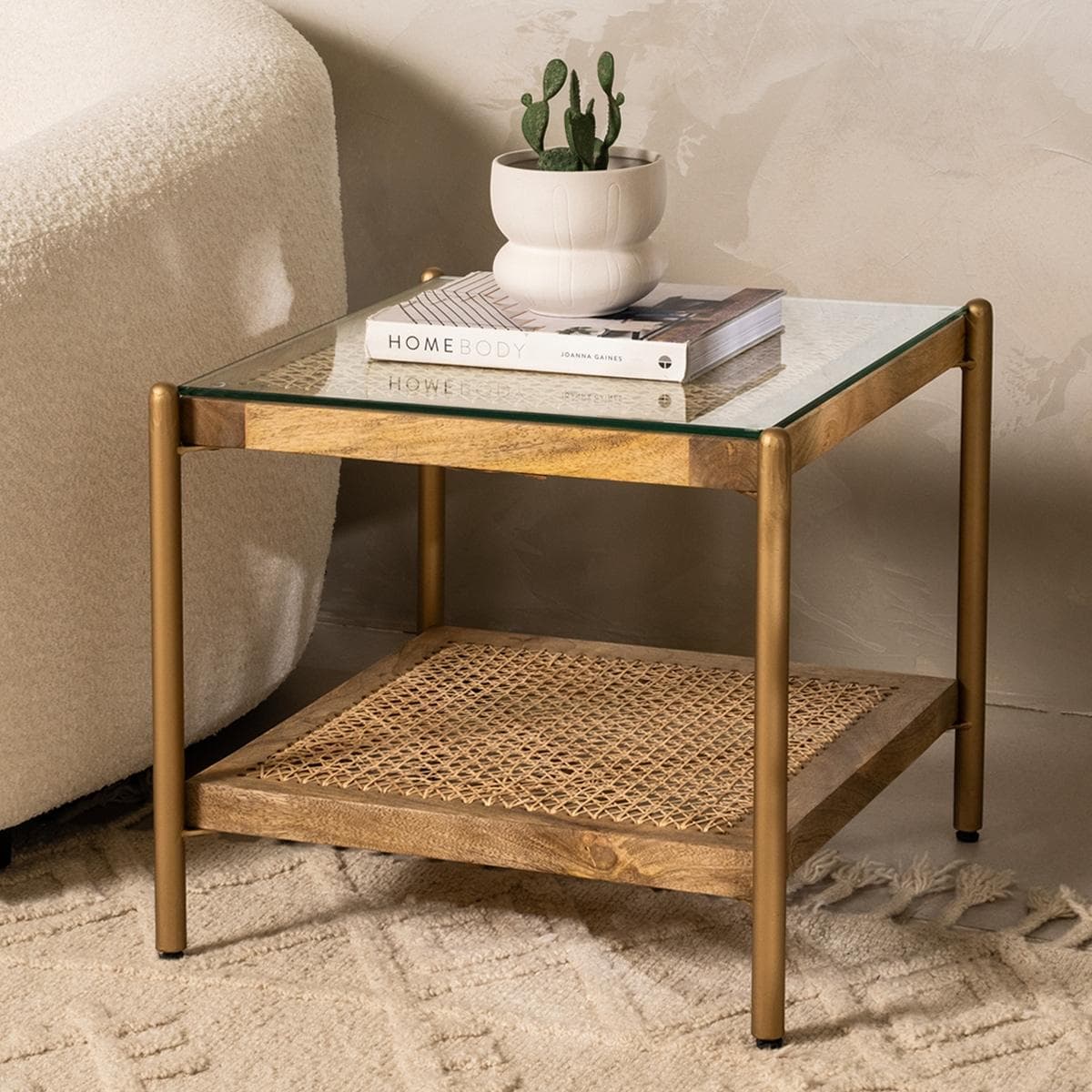 New Kris Square End Table with Glass Cane