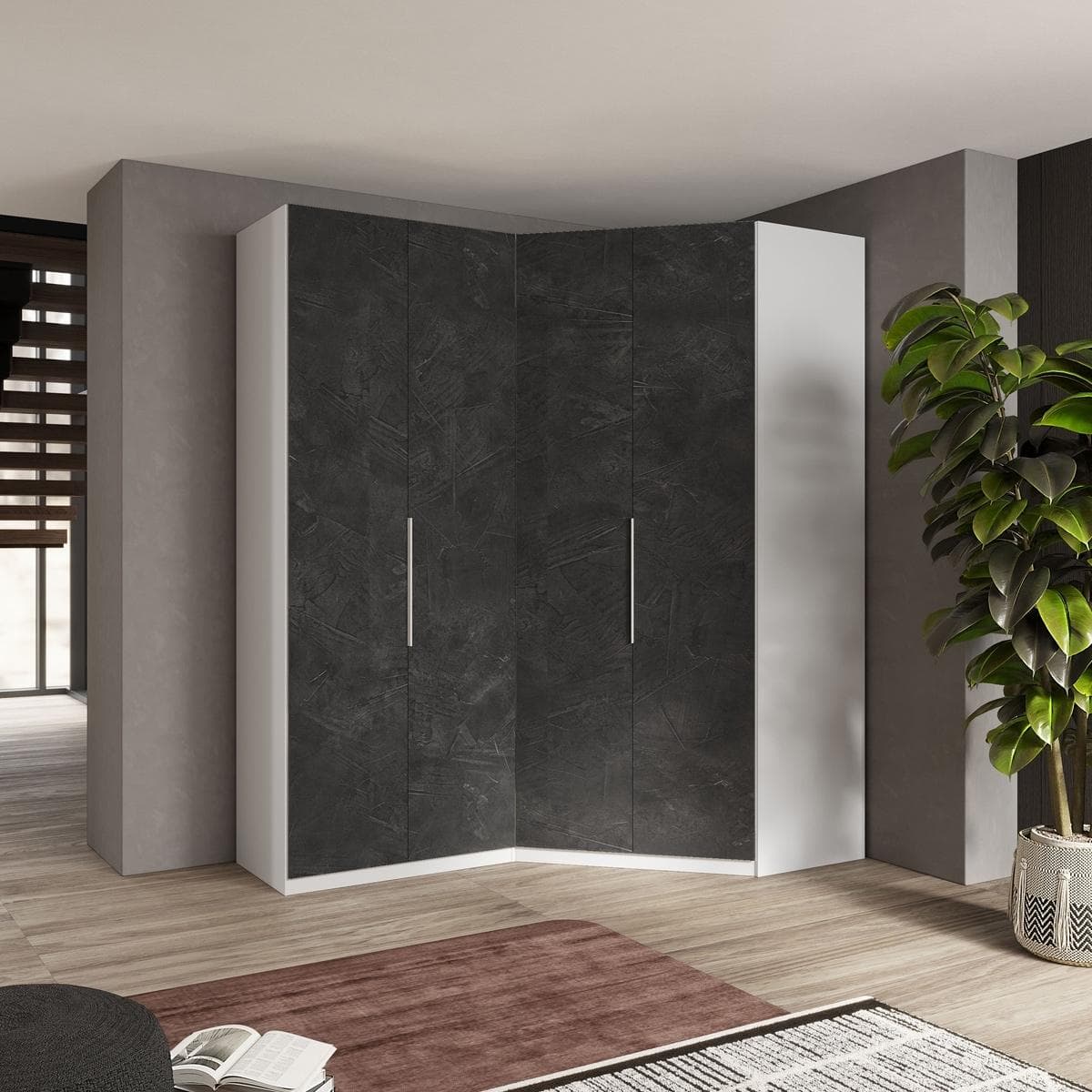 Start 2-Door Corner Wardrobe Whte/Dark Grey