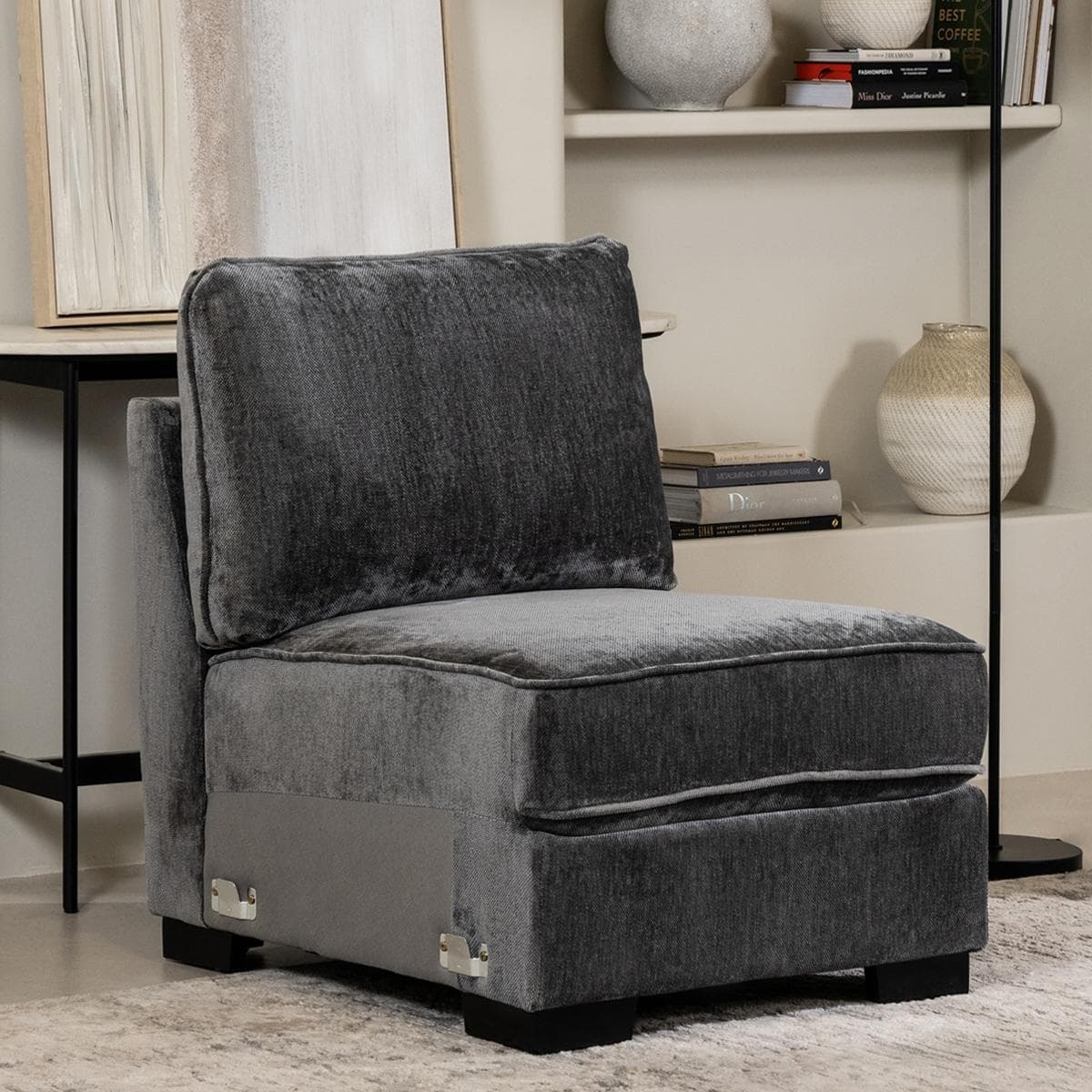 Drew 1 Seater Armless Sofa Dark Grey