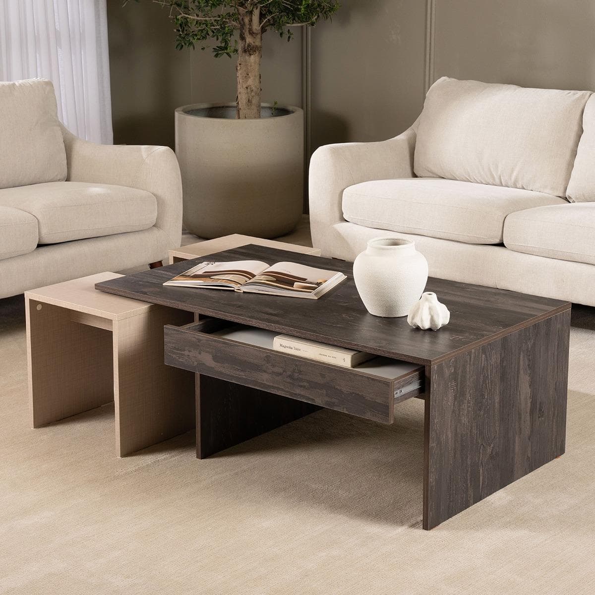 Tetrix Coffee Table Dark Oak/Beige