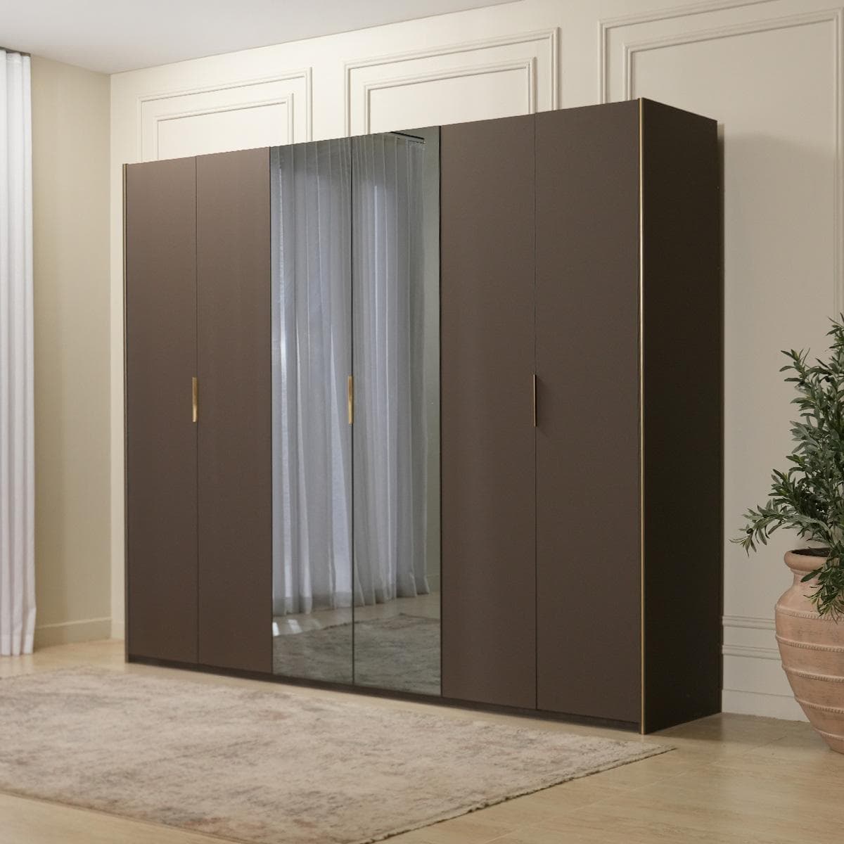 خزانة ملابس مارك بـ6 أبواب بني داكن