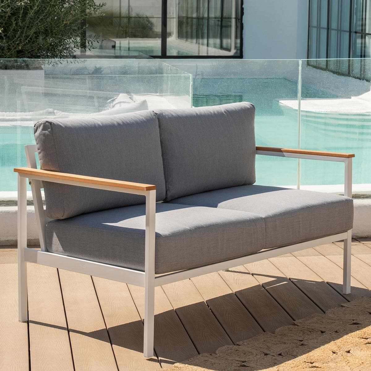 Madrid 2 Seater Garden Sofa White/Light Grey