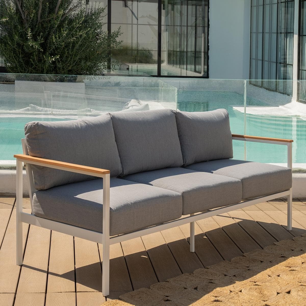 Madrid 3 Seater Garden Sofa White/Light Grey