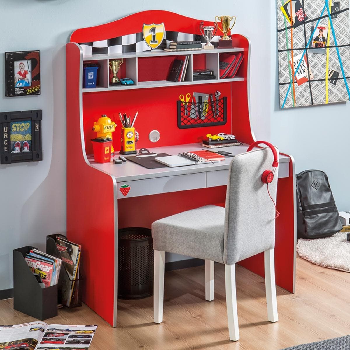 Race Cup Kids Desk With Unit Red/Grey