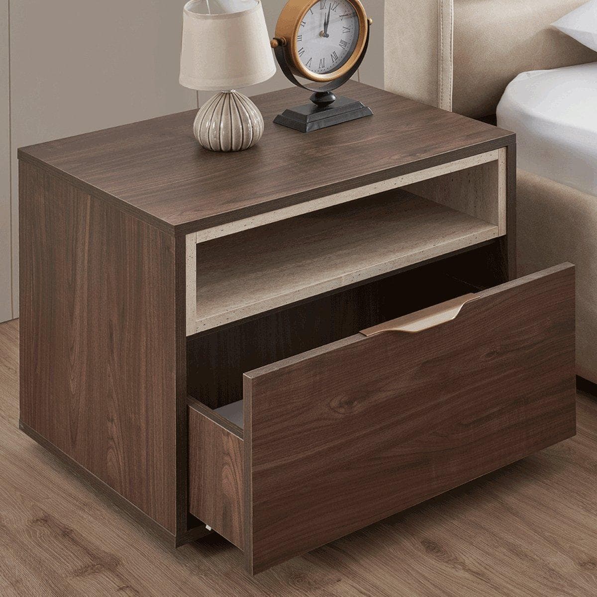 Barsa Nightstand Walnut/Beige