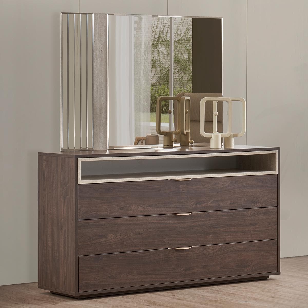 Barsa Dresser with Mirror Walnut/Beige