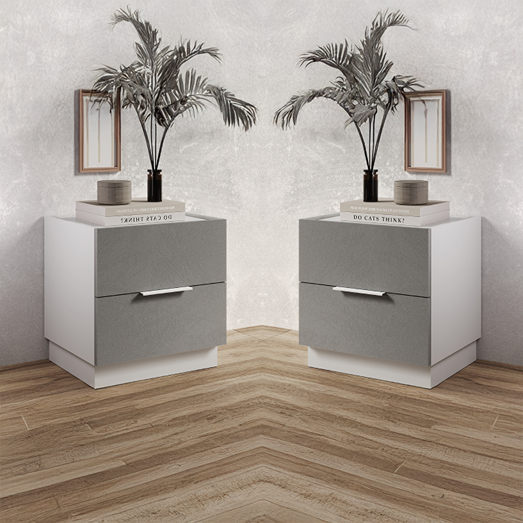 2 خزانة بجانب السرير نيو ستارت أبيض/رمادي داكن
