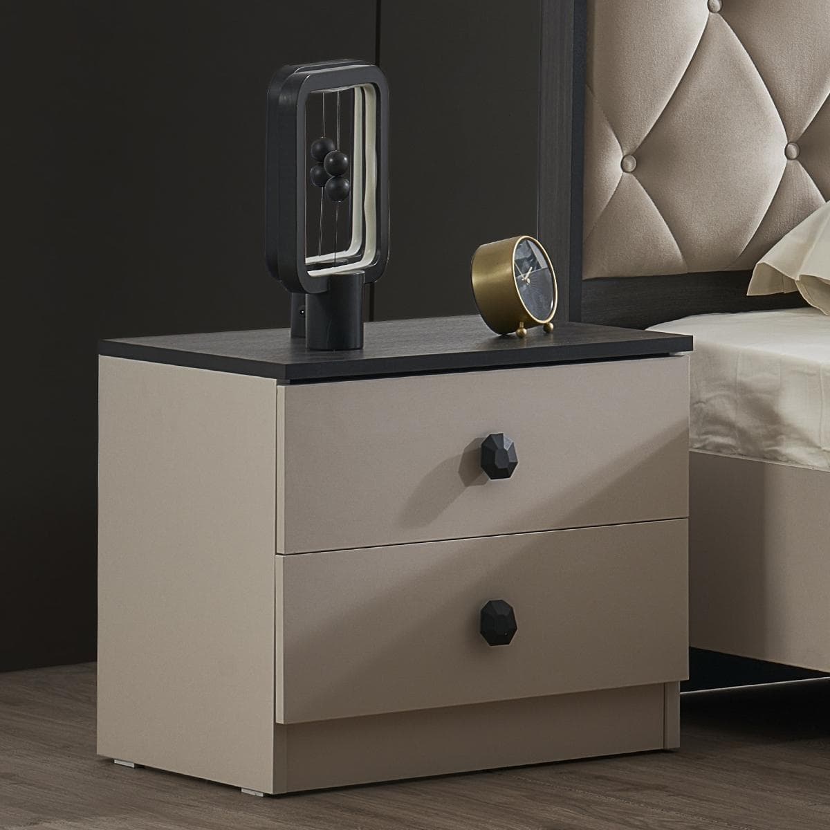 New Kali Nightstand Beige/Dark Walnut