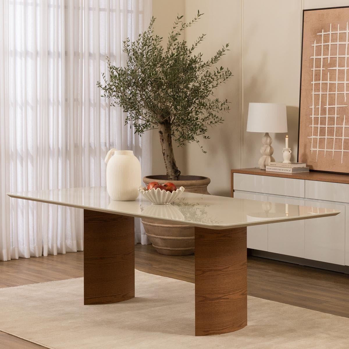 Arden 8 Seater Dining Table Glass/Off White