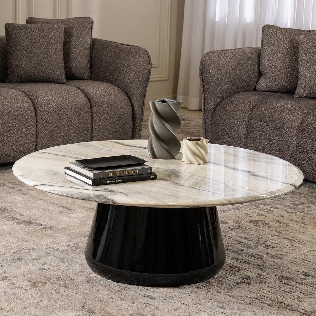 طاولة قهوة دائرية صغيرة سيلينا رمادي/أسود