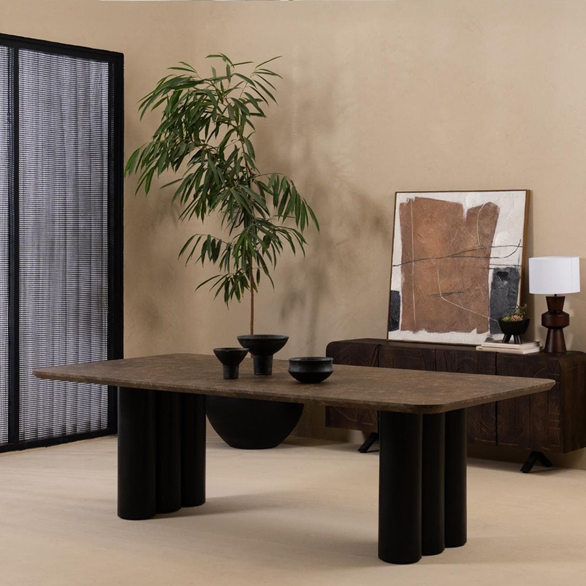 طاولة طعام لينا 8 مقاعد بني