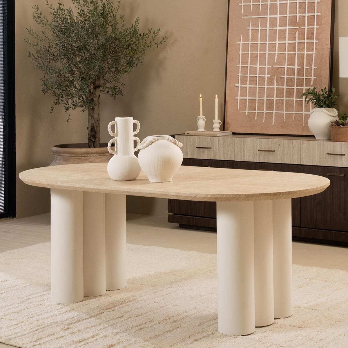 Lina 6 Seater Oval Dining Table Beige