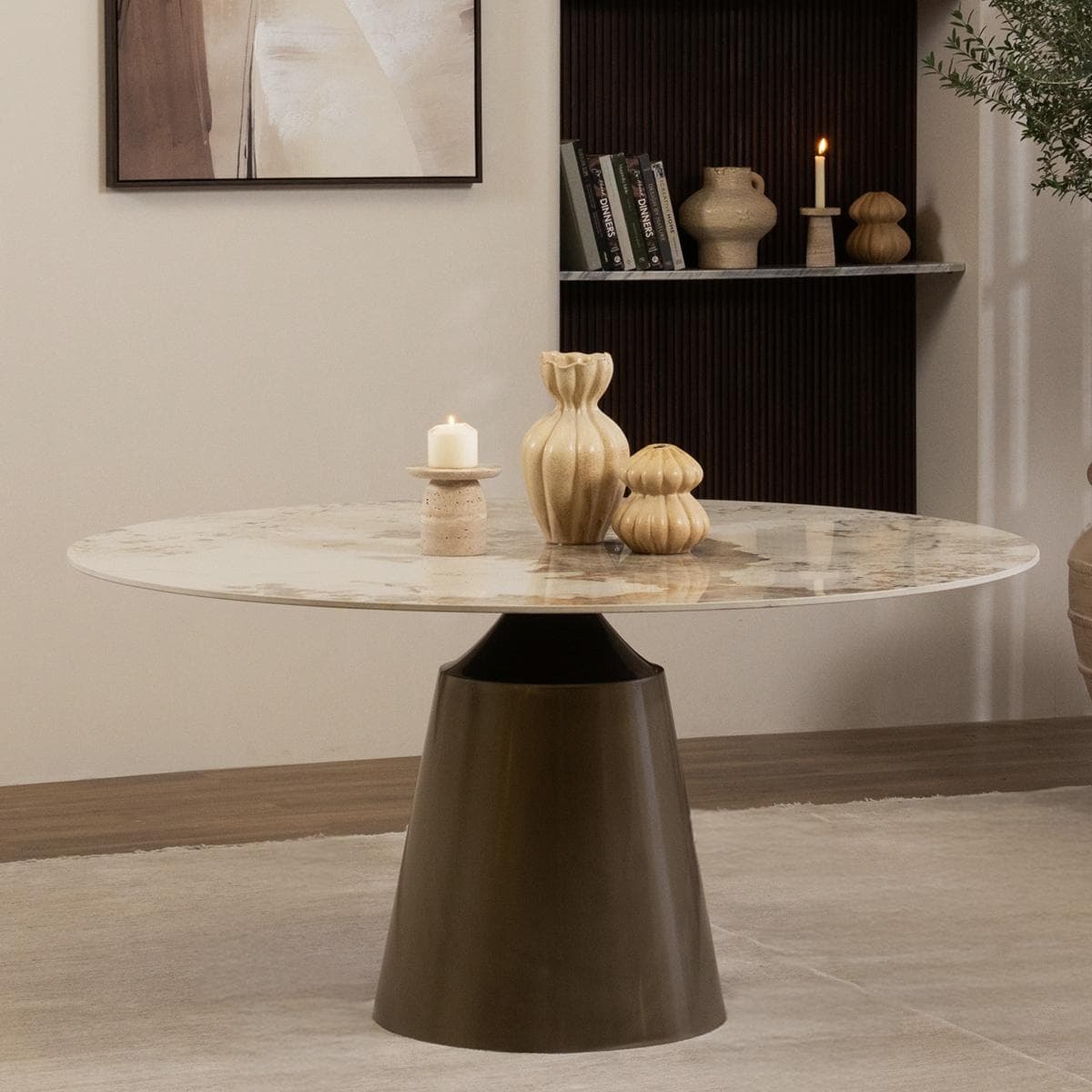 Rubi 6 Seater Round Dining Table White/Gold