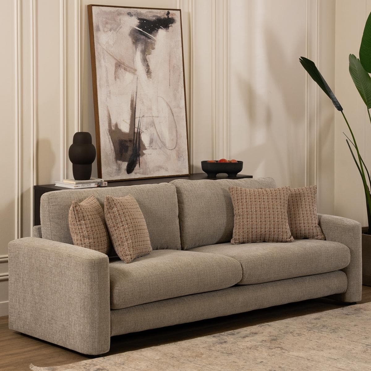 Vivian 3 Seater Sofa with 3 Pillows Beige