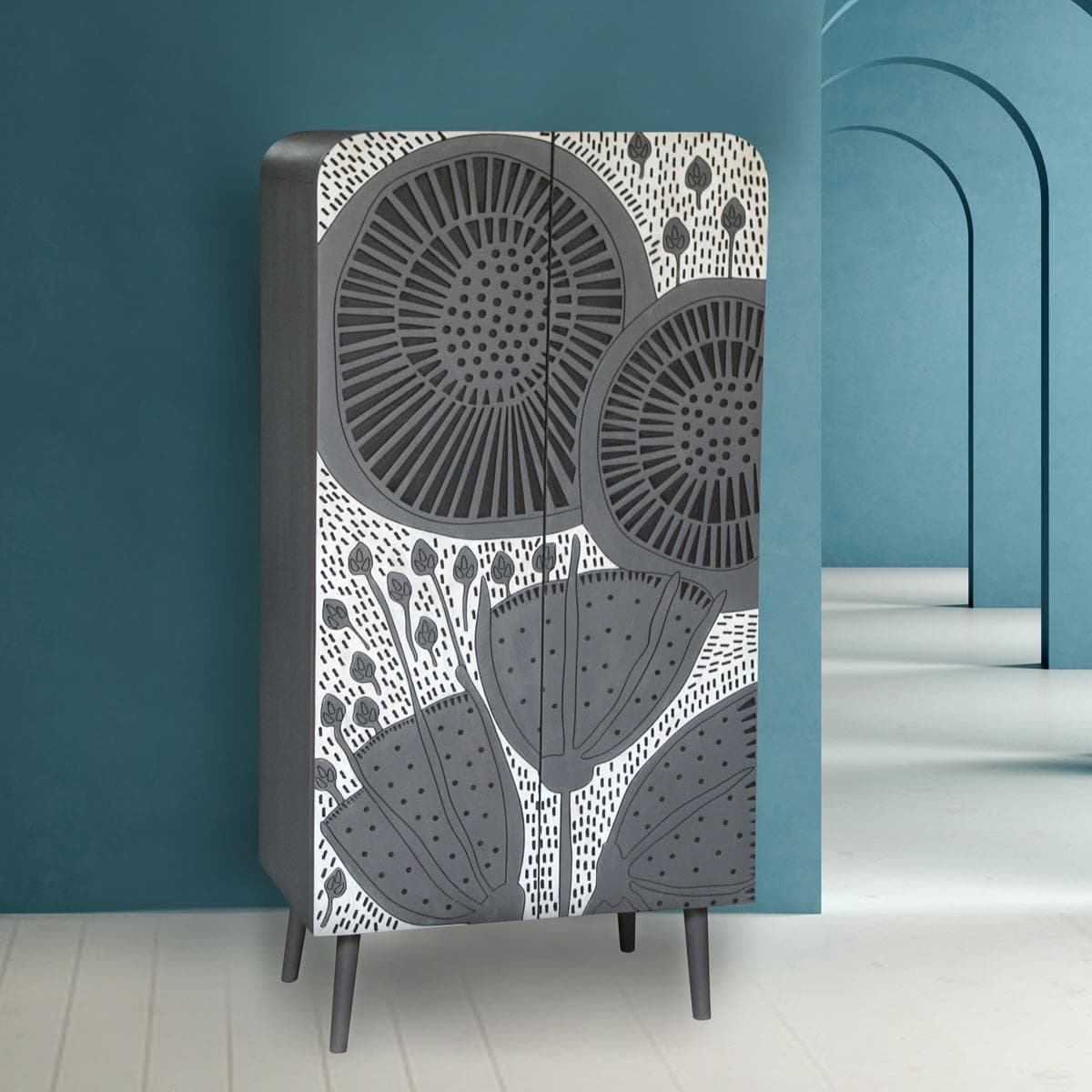 Emma Tall Cabinet Grey/White