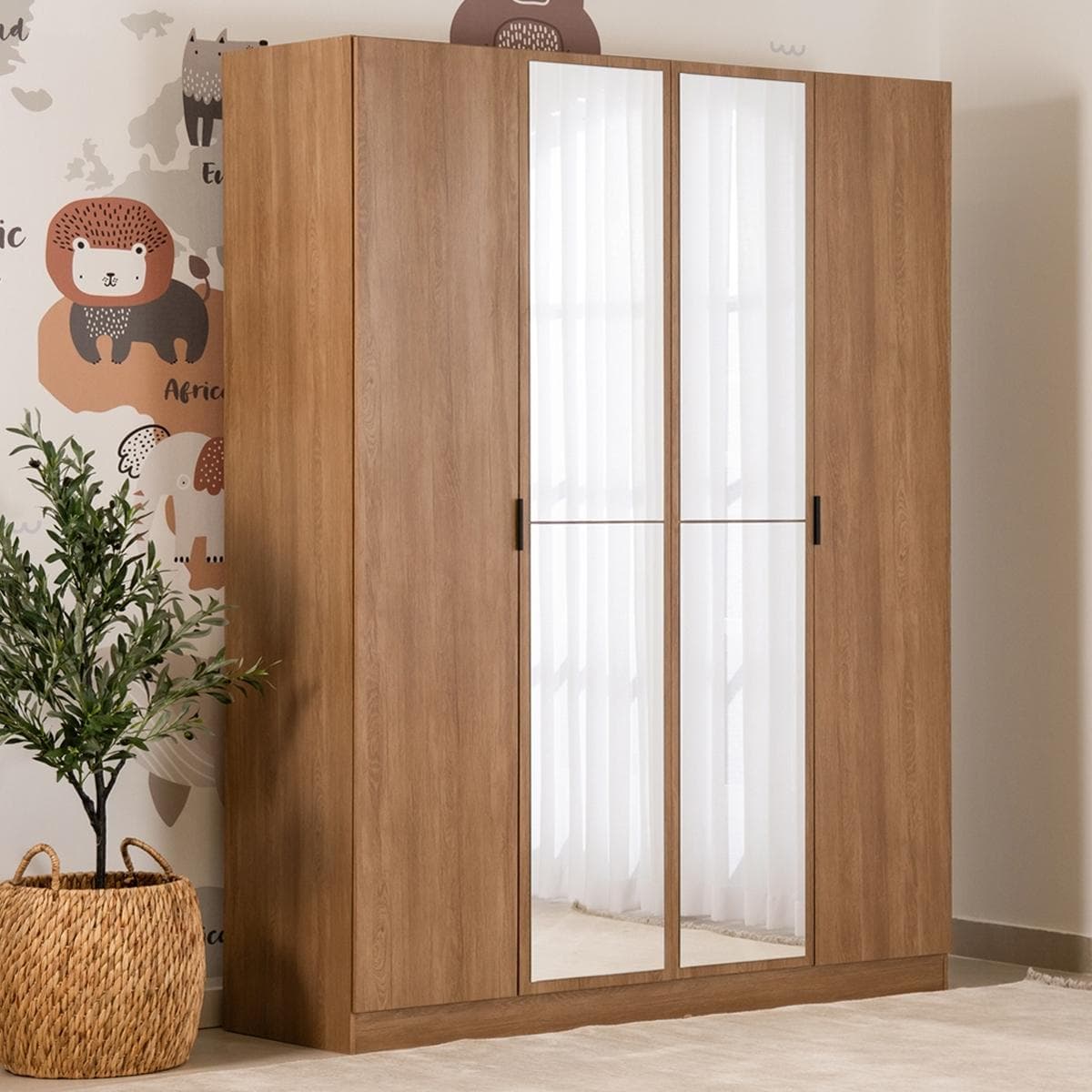 خزانة ملابس أطفال فيكتوريا 4 أبواب بلون البلوط الداكن