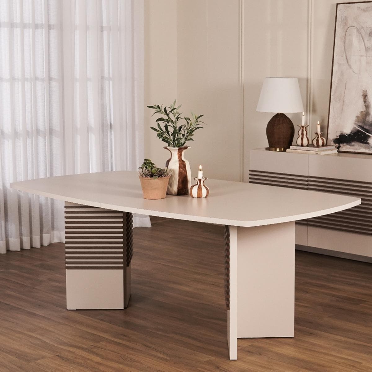 طاولة طعام أماني 6 مقاعد كريمي/جوز