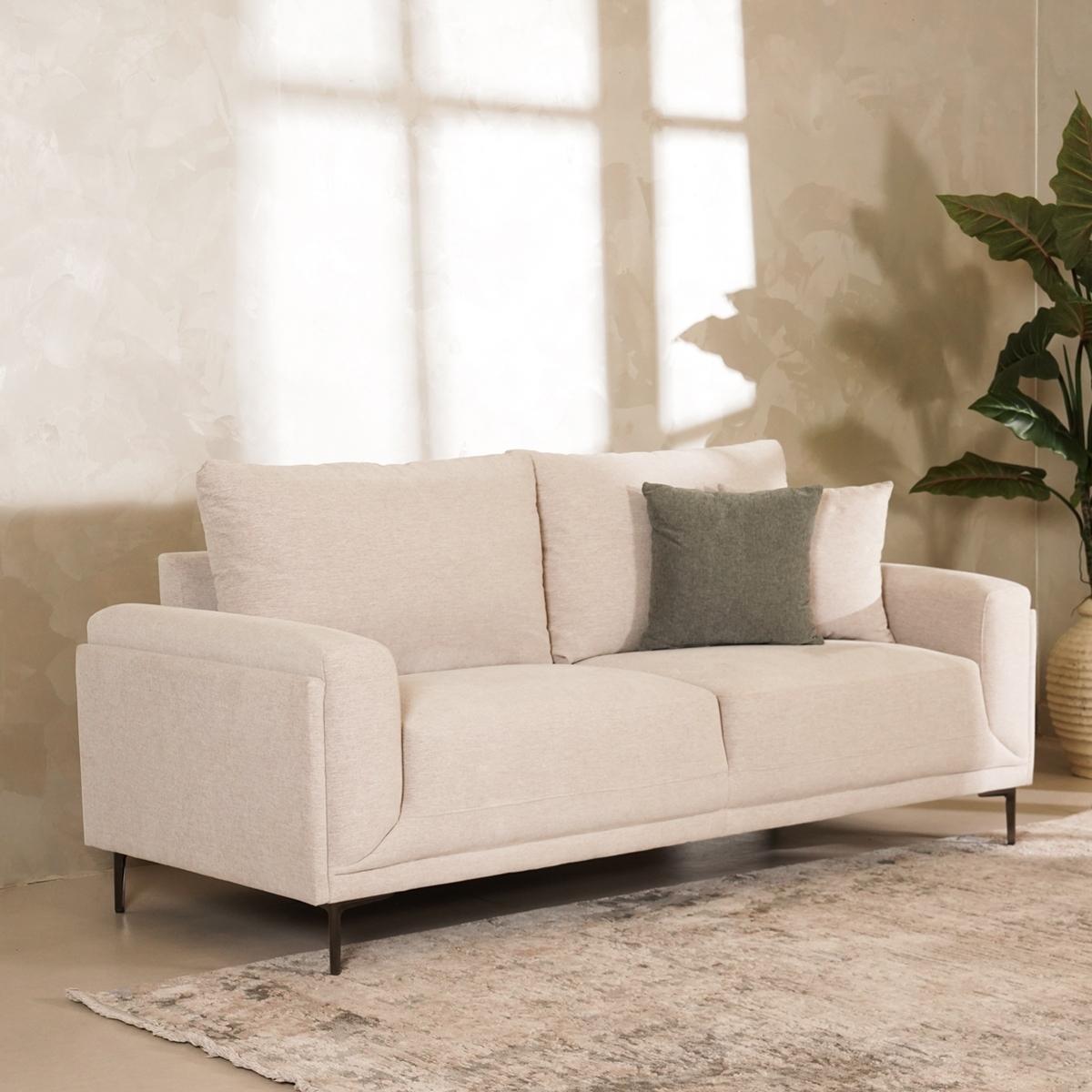 Jemma 3 Seater Sofa Beige with 2 Pillows 