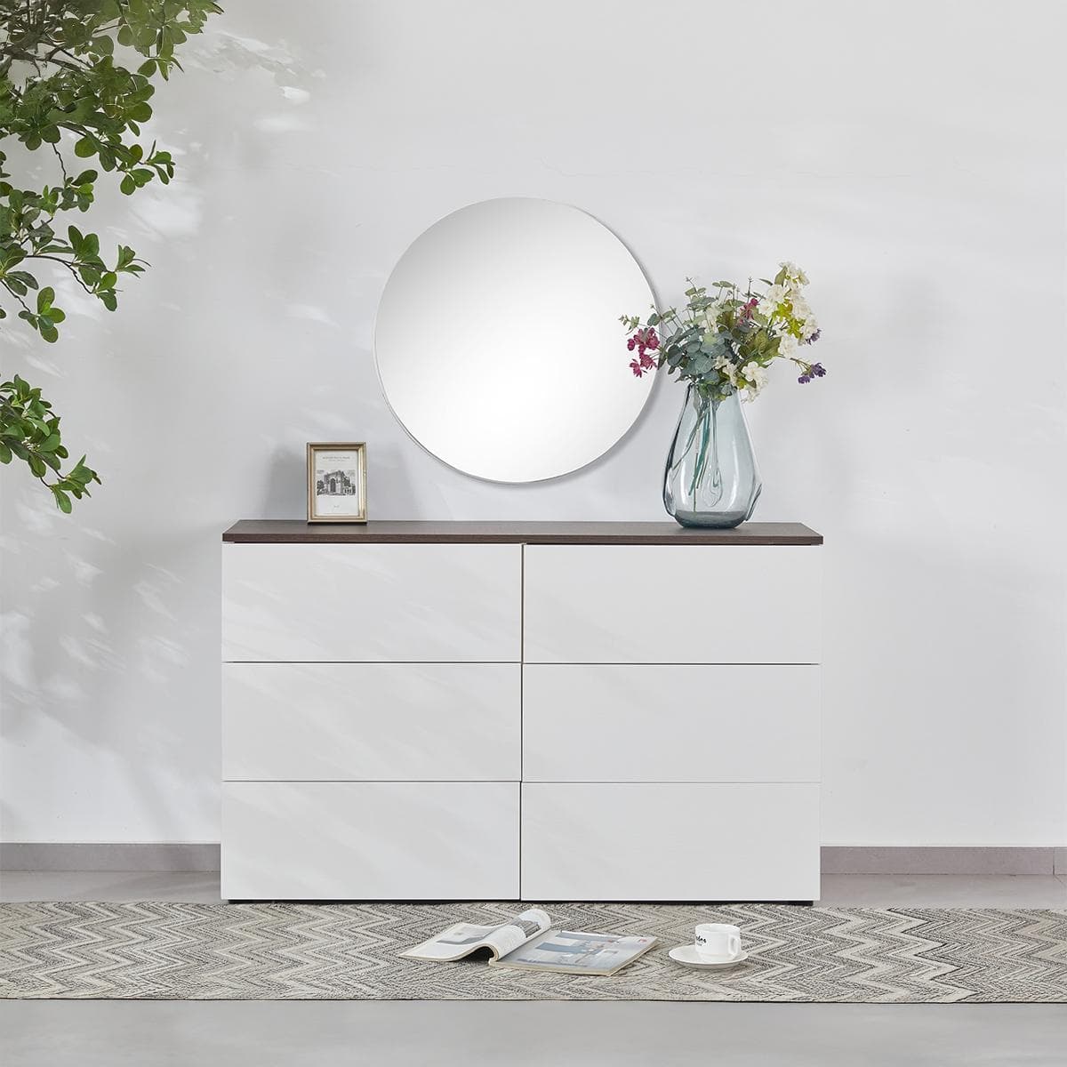 Edrei Dresser with Mirror White/Dark Walnut
