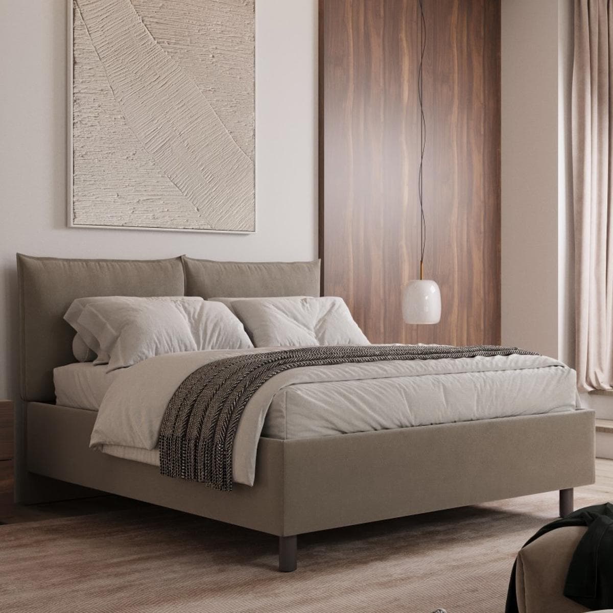 سرير ساندي 180×200 مخملي رملي