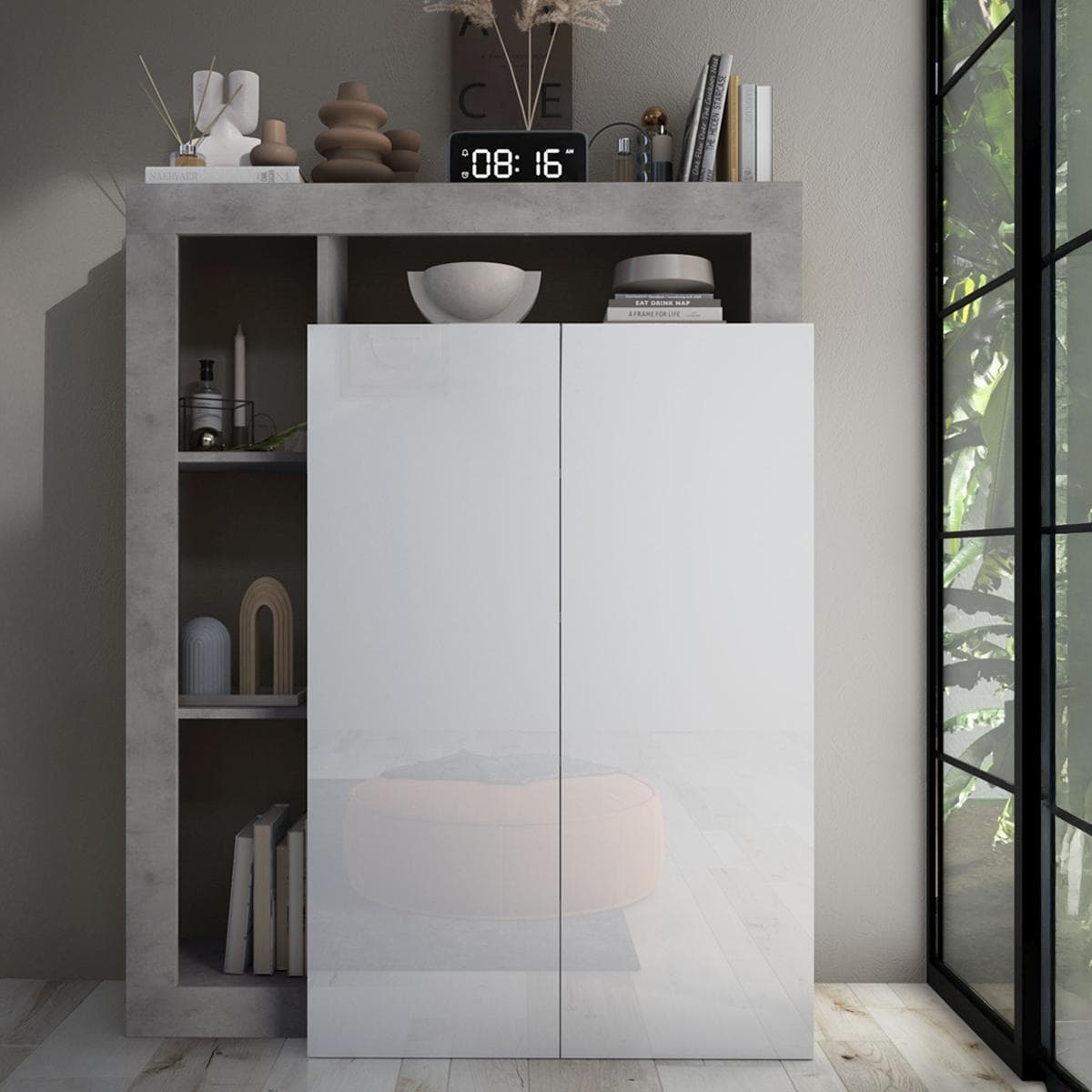 خزانة أحذية هامبورغ ببابين مع خزانة بيضاء/رمادية