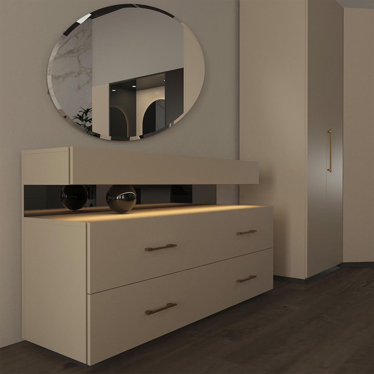 Braga Dresser with Mirror Beige