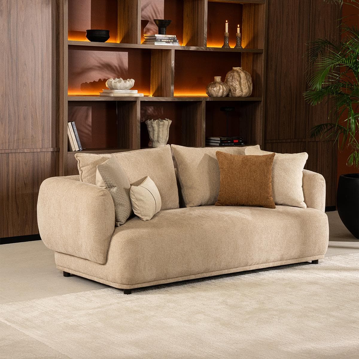 Cedar 3 Seater Sofa with 2 Back Cushions + 2 Pillows Light Brown