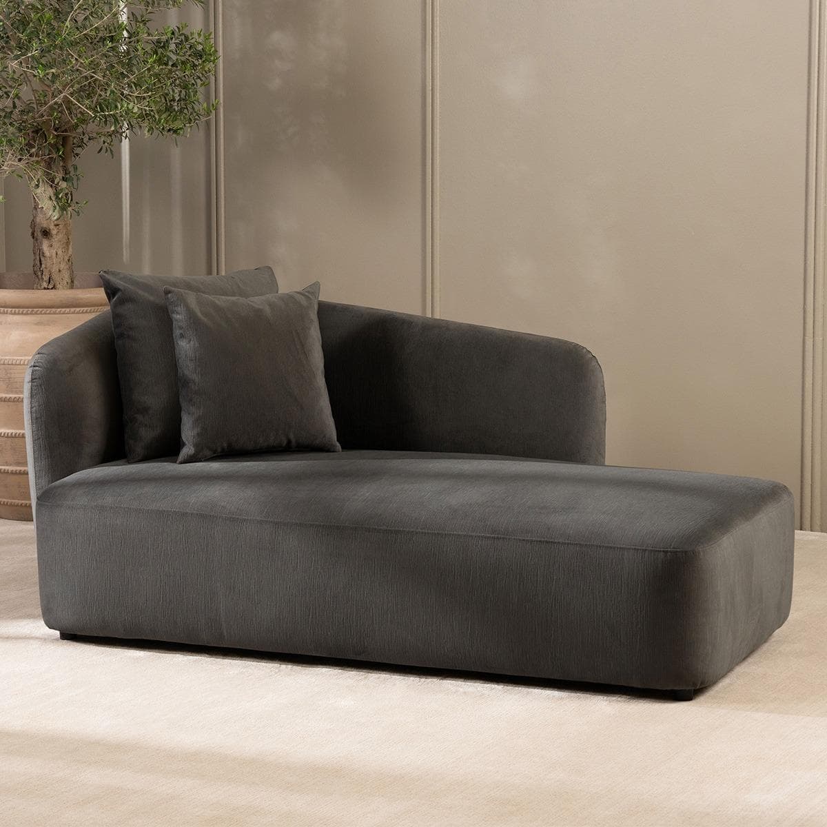 شيزلونج إتيرنو يمين مع وسادتين رمادي داكن