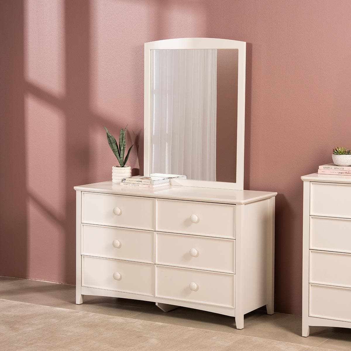 Oscar Kids Dresser with Mirror White with Handles