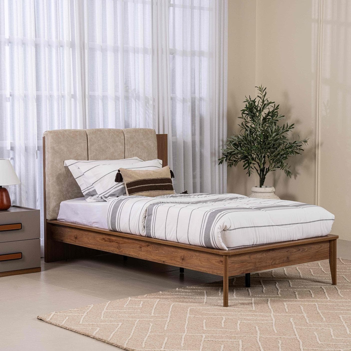 Tiran 100X200 Kids Bed Walnut/Beige