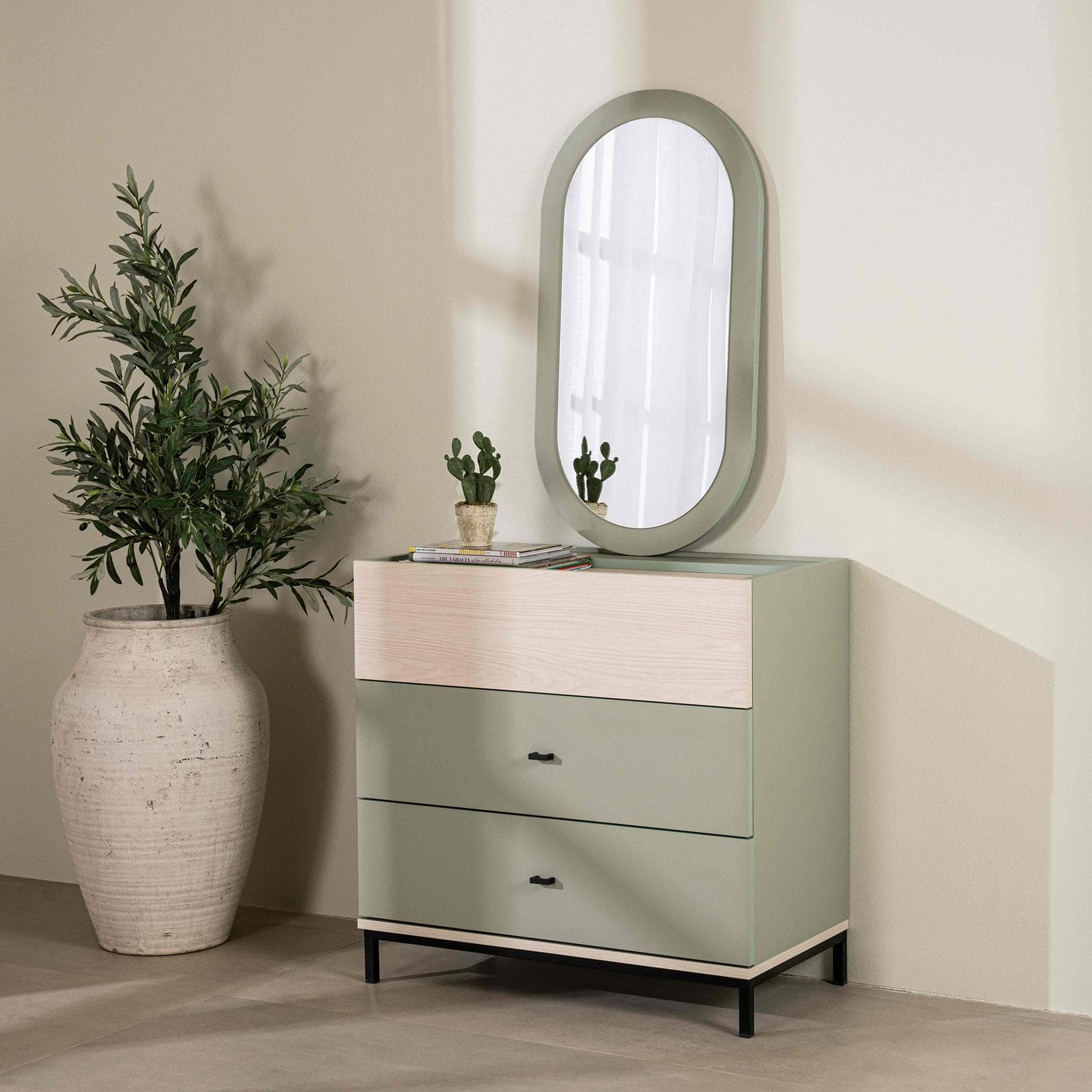 Valon Kids Dresser with Mirror Oak/Green
