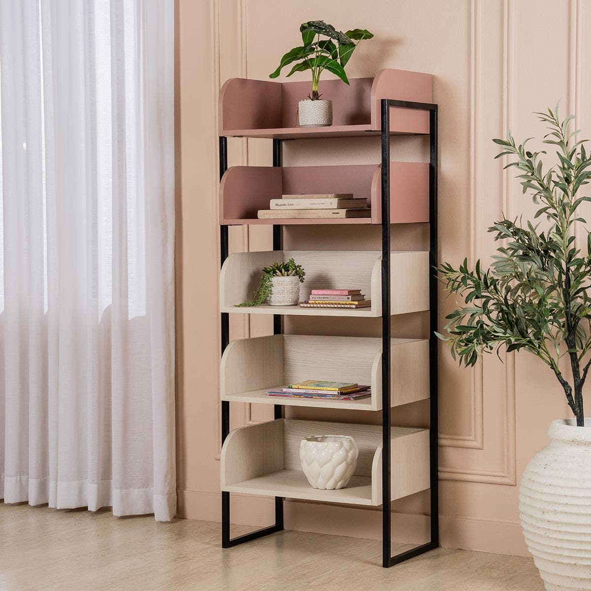 Valon Kids Bookcase Oak/Pink
