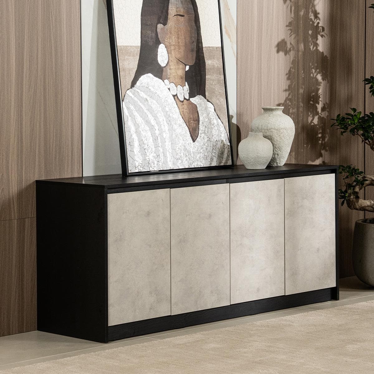 Prato 4-Door Sideboard Grey/Black