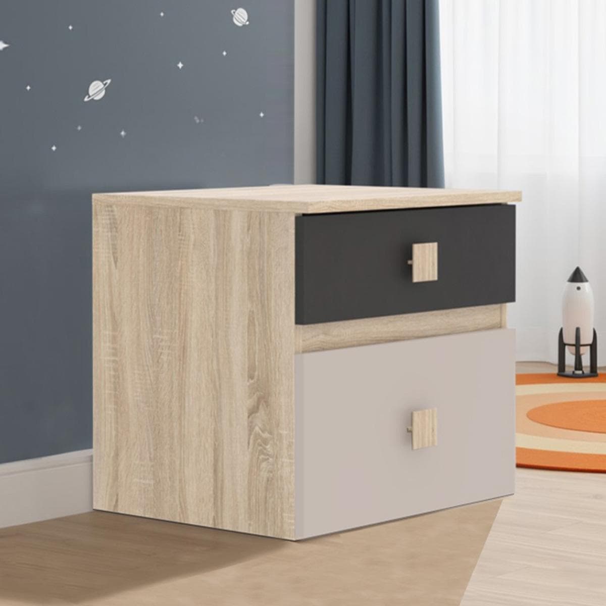 Twins Kids Nightstand Oak/Dark Grey